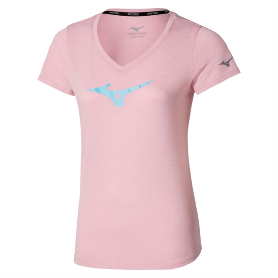 Mizuno CORE RUNBIRD TEE (W) Футболка беговая женская Розовый/Голубой - фото 322074