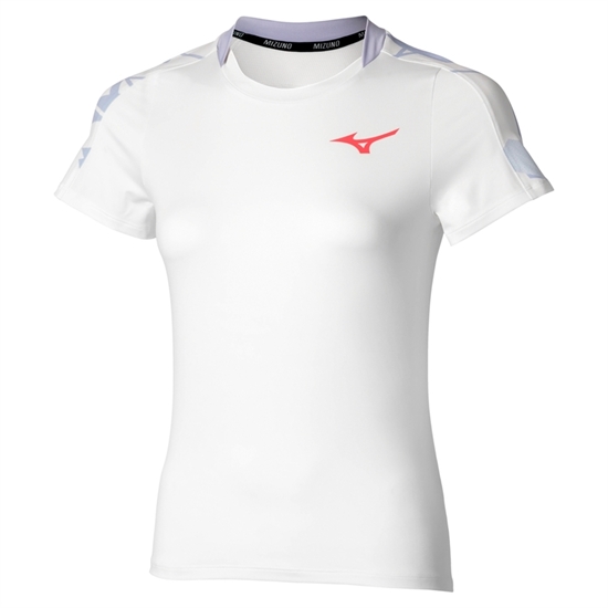 Mizuno DAYBREAKERS PRINTED TEE (W) Футболка теннисная женская Белый/Фиолетовый - фото 322196