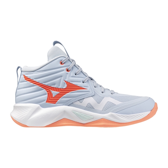 Mizuno WAVE MOMENTUM PRO MID (W) Кроссовки волейбольные женские Голубой/Коралловый - фото 337304