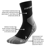 CEP HIKING LIGHT MERINO MID CUT COMPRESSION SOCKS Компрессионные тонкие высокие носки с шерстью мериноса Черный/Серый - фото 321567